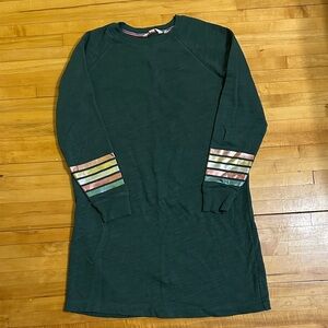 Boden Green French Terry Tunic Top with Metallic Multicolor Trim | US 10R